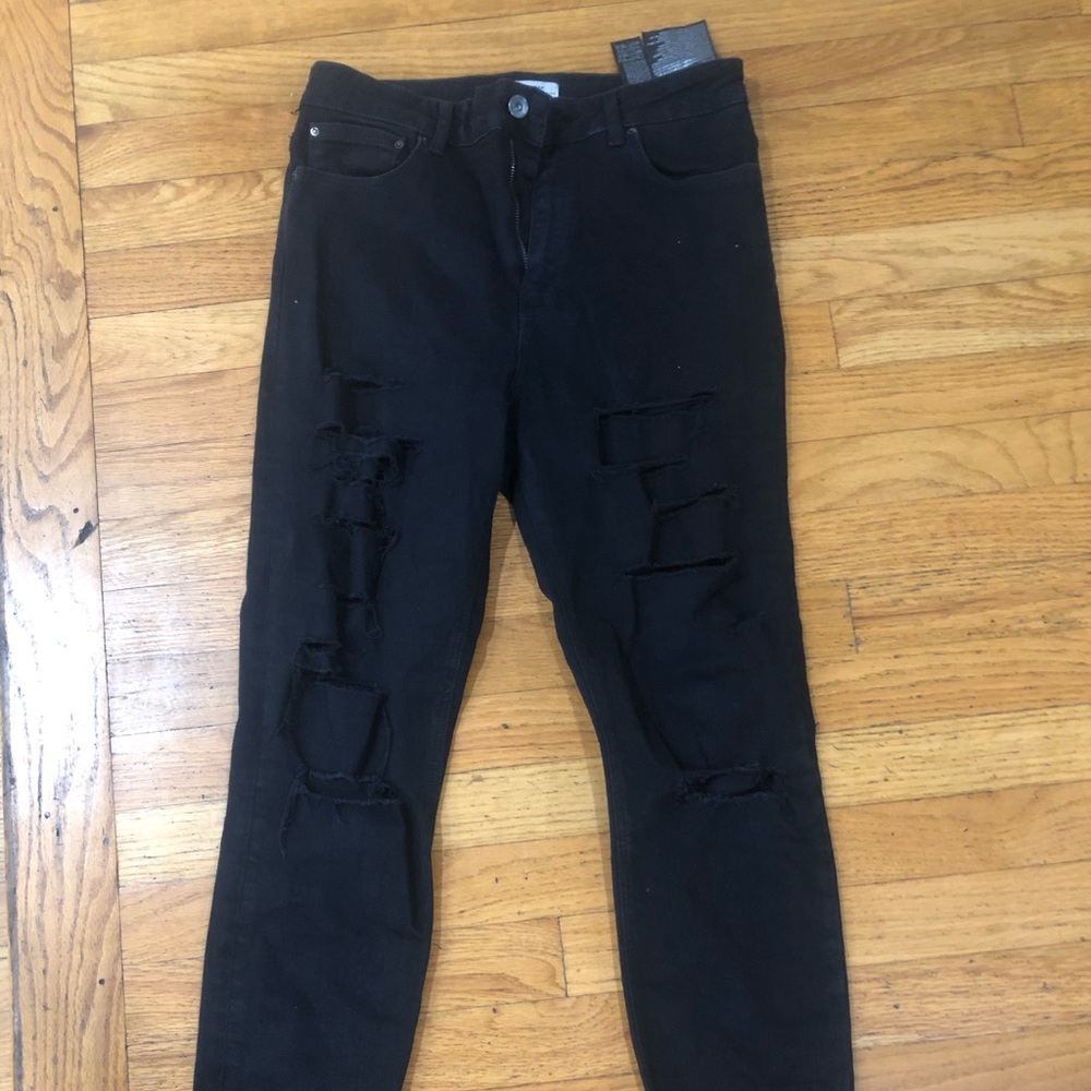 Zara High Waisted Ripped Black Skinny Jeans